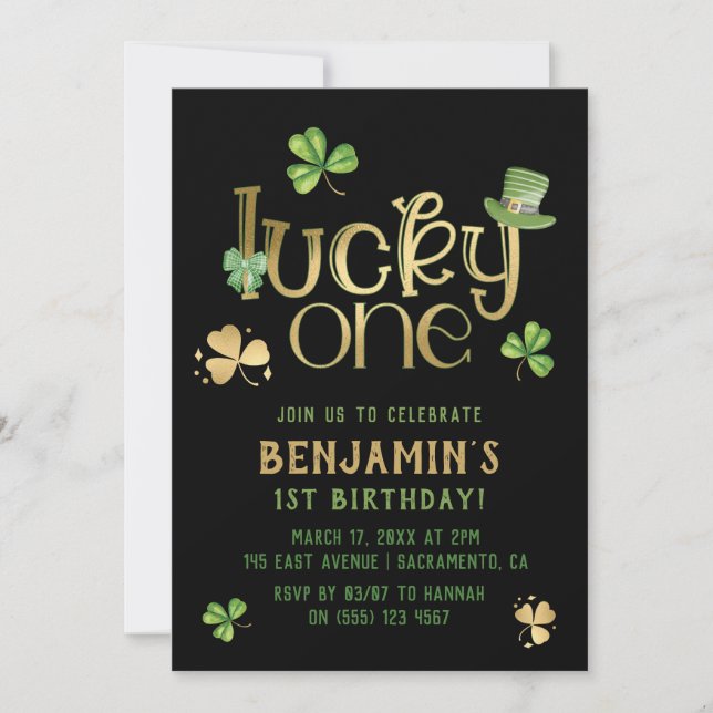 Lucky One | St patrick's day First Birthday Invita Inbjudningar (Framsida)