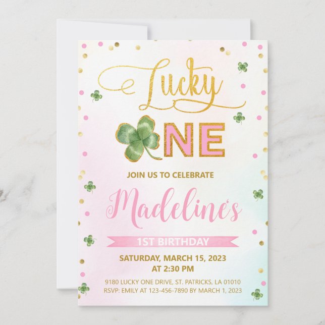 Lucky One St. Patrick's Day Girl 1 Birthday Inbjudningar (Framsida)