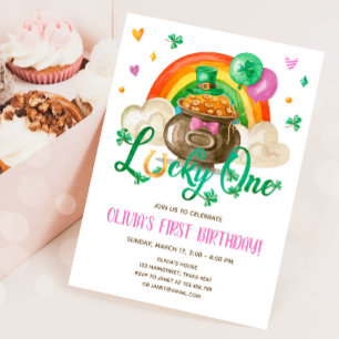 Lucky One St. Patrick's Day Girl First Birthday in Inbjudningar