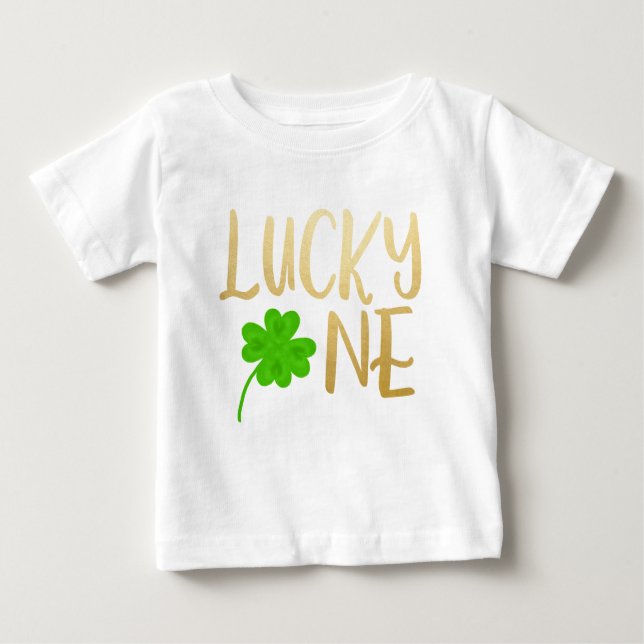 Lucky One St. Patricks Day Guld Shamrock Birthday T Shirt (Framsida)