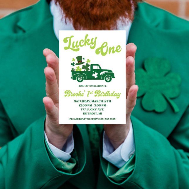 Lucky One, St. Patrick's Day Lastbil First Birthda Inbjudningar (Skapare uppladdad)