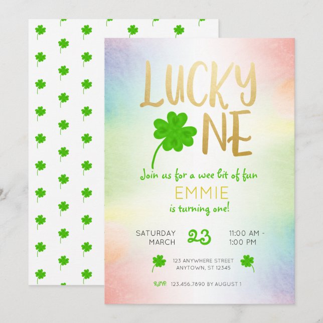 Lucky One St. Patricks Day Shamrock Birthday Inbjudningar (Fram/baksida)