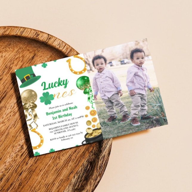 Lucky One Twin 1st Birthday St patrick's day Boy Inbjudningar (Skapare uppladdad)