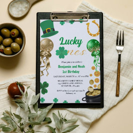 Lucky One Twin 1st Birthday St patrick's day Boy Inbjudningar