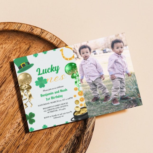 Lucky One Twin 1st Birthday St patrick's day Boy Inbjudningar (Skapare uppladdad)