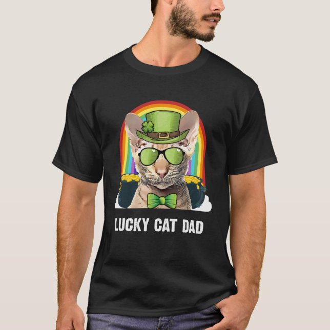 Lucky Oriental Cat Dad St Patricks Day T Shirt (Framsida)