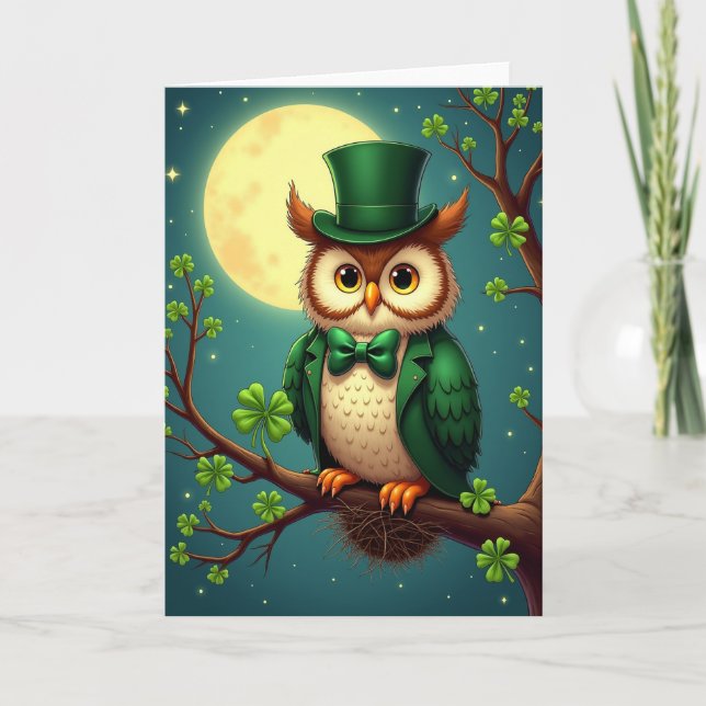 Lucky Owl Moonlit Scene Card Kort (Framsida)