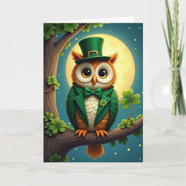Lucky Owl St Patricks Day Card Kort (Framsida)