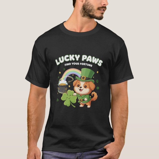 "Lucky Paws St. Patrick's Day Valp" T Shirt (Framsida)