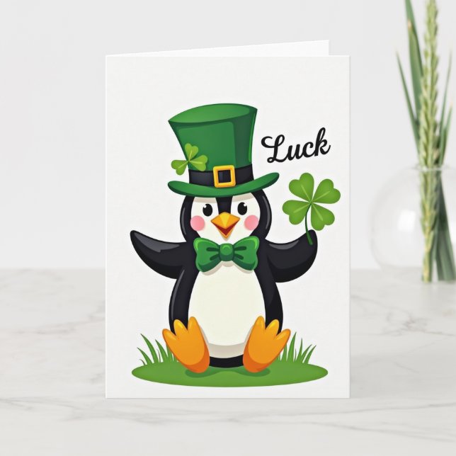 Lucky Penguin St Patricks Day Card Kort (Framsida)