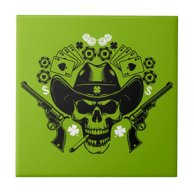 Lucky Poker Skull Kakelplatta (Framsidan)