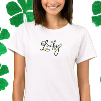 Lucky Polka Dot Shamrock Script St. Patrick's Day T Shirt