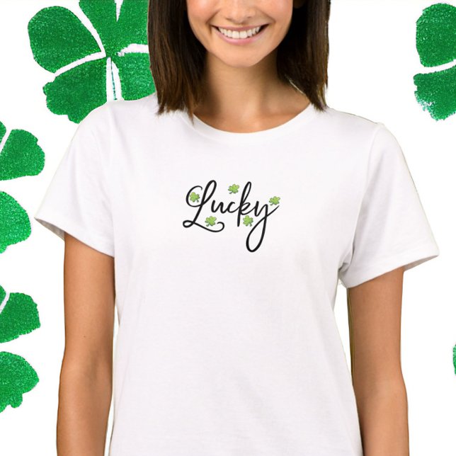 Lucky Polka Dot Shamrock Script St. Patrick's Day T Shirt (Skapare uppladdad)
