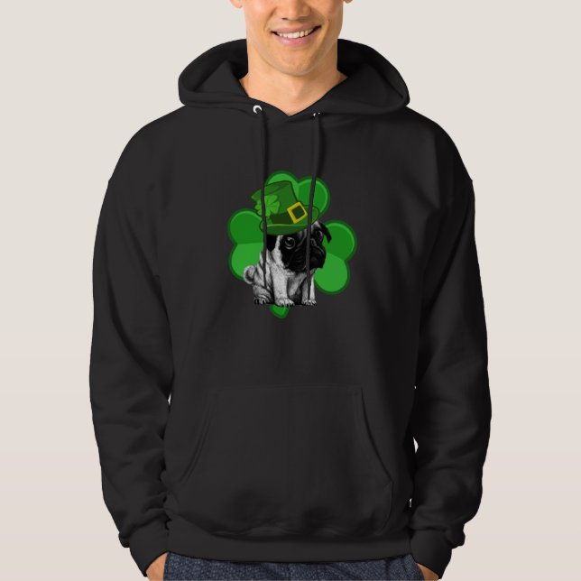 Lucky Pug St Patrick Shamrock C  Dog Dad Mom Boy G Hoodie (Framsida)