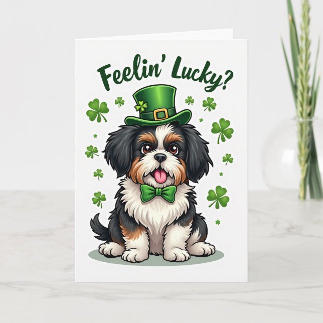 Lucky Puppy Clover Pattern Card Kort (Framsida)