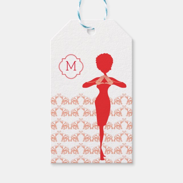 Lucky Red Elephant Girl monogram Presentetikett (Framsidan)