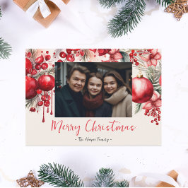 Lucky Red Poinsettia Family Photo Julkort