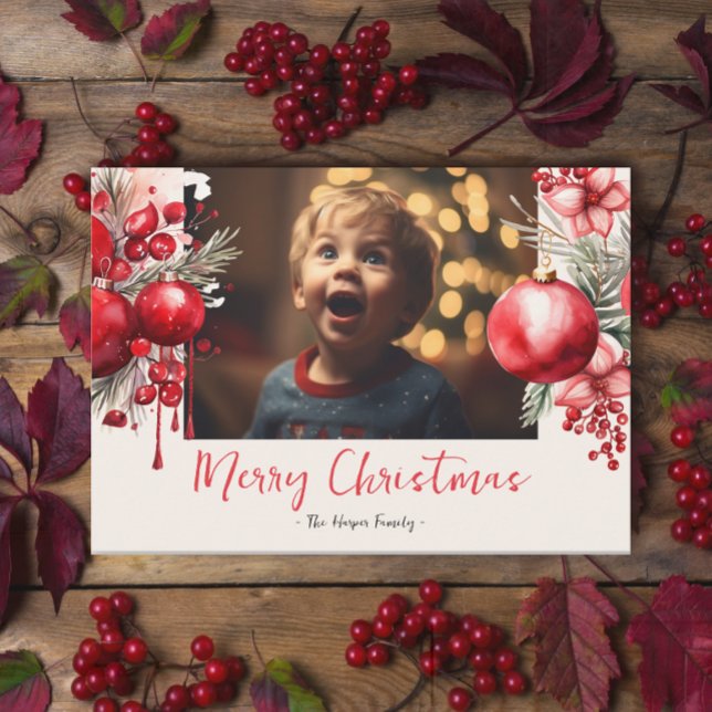 Lucky Red Poinsettia Photo Julkort (Skapare uppladdad)