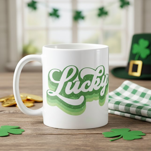 Lucky Retro Grönt och vit St patrick's day Kaffemugg (Lucky Retro Green And White St Patrick's Day Coffee Mug)
