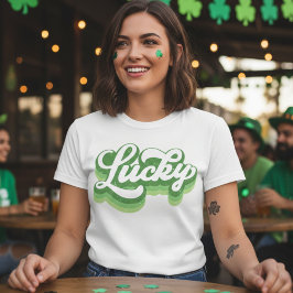 Lucky Retro Grönt och vit St patrick's day T Shirt