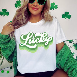 Lucky Retro Grönt och vit St patrick's day T Shirt