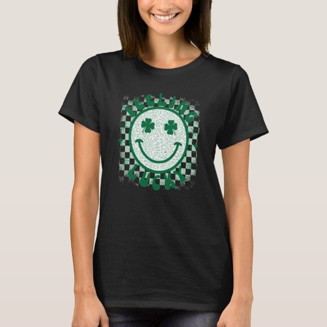 Lucky Retro St patrick's day Smile Ansikte me T Shirt (Framsida)