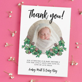 Lucky Rosa Klöver Photo Girl Baby Shower Tack Kort
