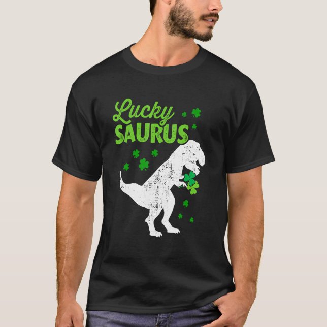Lucky Saurus dinosaur t-rex for St Patricks day ki T Shirt (Framsida)