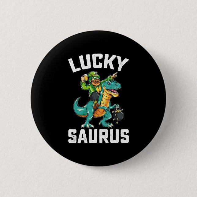 Lucky Saurus Dinosaur T Rex St patrick's day Knapp (Framsida)