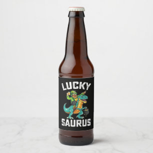 Lucky Saurus Dinosaur T Rex St patrick's day Ölflaska Etikett