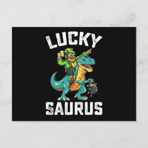 Lucky Saurus Dinosaur T Rex St patrick's day Vykort
