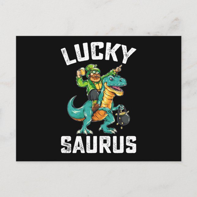 Lucky Saurus Dinosaur T Rex St patrick's day Vykort (Framsida)
