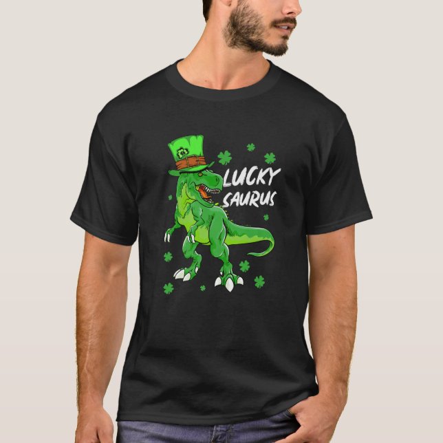 Lucky Saurus Funny Dinosaur Saints Patricks Day T Shirt (Framsida)