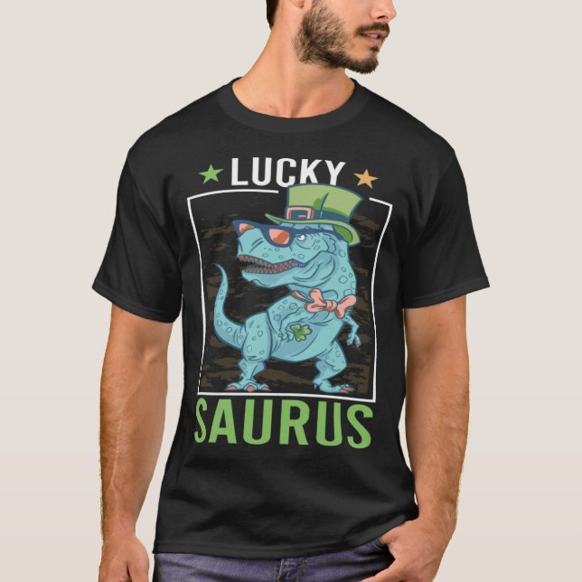 Lucky Saurus Irish Rex Dinosaur  St Patrick s Day  T Shirt (Framsida)
