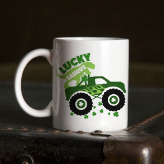 Lucky Saurus Rex Saint patrick Dinosaur shamrock Två-Tonad Mugg