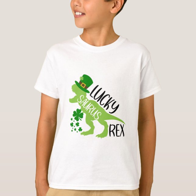Lucky Saurus Rex - St. Patrick's Day Dinosaur T Shirt (Framsida)