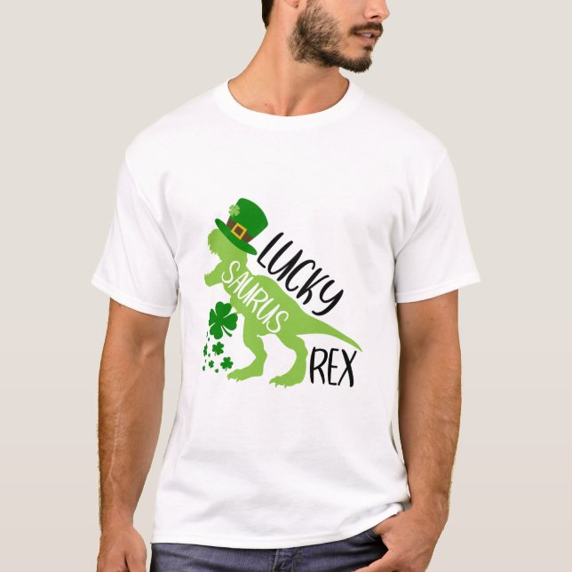 Lucky Saurus Rex - St. Patrick's Day Dinosaur T Shirt (Framsida)