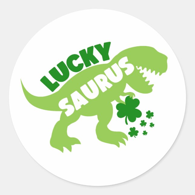 Lucky Saurus ☘️ 🦖 Runt Klistermärke (Framsida)