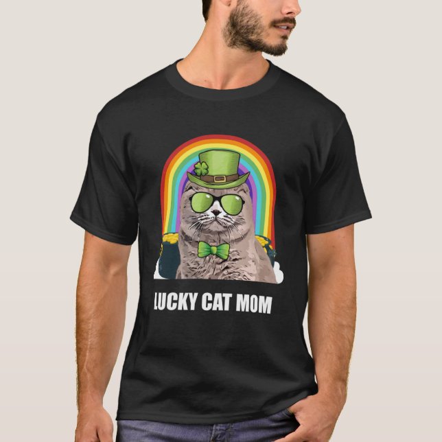 Lucky Scottish Fold Cat Mom St Patricks Day T Shirt (Framsida)