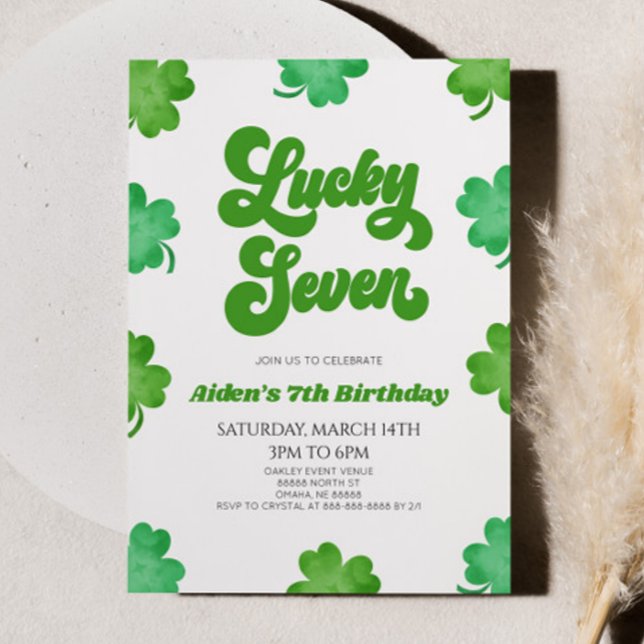 Lucky Seven Grönt Klöver 7:e Födelsedagsfest Inbjudningar (Skapare uppladdad)