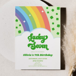Lucky Seven Rainbow 7:e Födelsedagsfest Inbjudningar