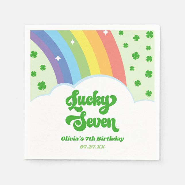 Lucky Seven Rainbow Klöver 7:e Födelsedagsfest Pappersservett (Framsidan)