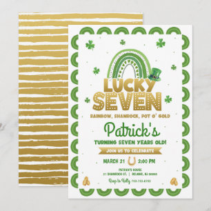 Lucky Seven St. Patrick's Day 7-års födelsedag Inbjudningar