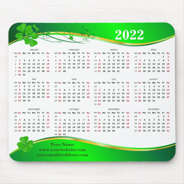 Lucky Shamrock 2022. Lägg till ditt namn.  E-post, Musmatta (Framsidan)