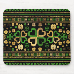 Lucky Shamrock 4-löv Klöver Grönt och Guld Musmatta