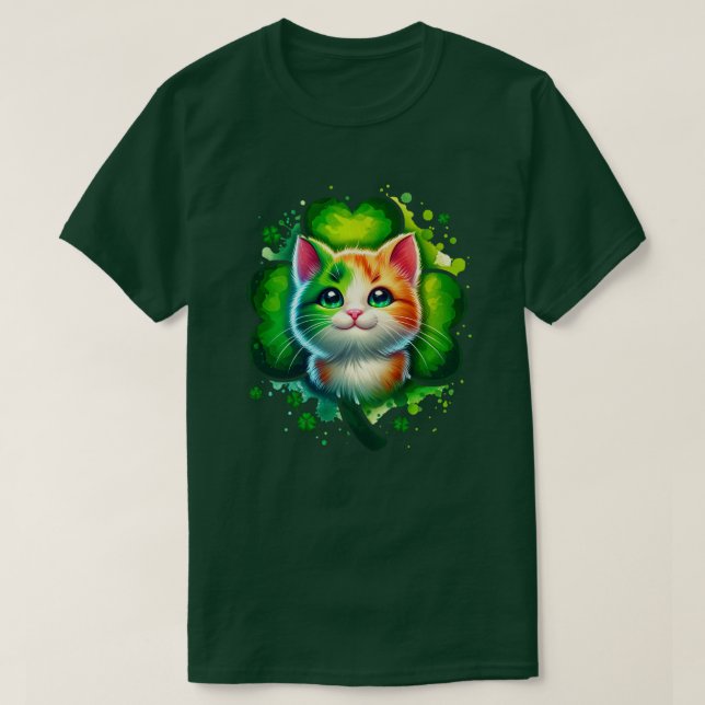 Lucky Shamrock Cat T-Shirt, St. Patricks T-Shirt (Design framsida)
