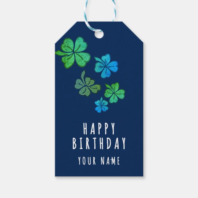 Lucky Shamrock Clover Happy Birthday Presentetikett (Framsidan)