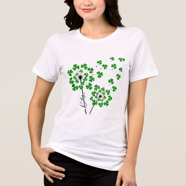 Lucky Shamrock Dandelion St patricks day Irish T Shirt (Framsida)