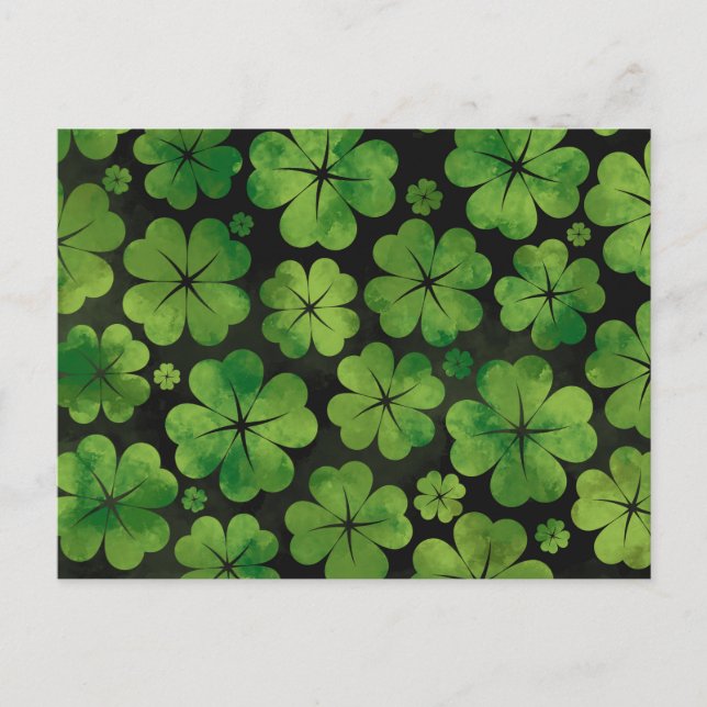 Lucky Shamrock Four-löv Klöver Mönster Watercolor Vykort (Framsida)