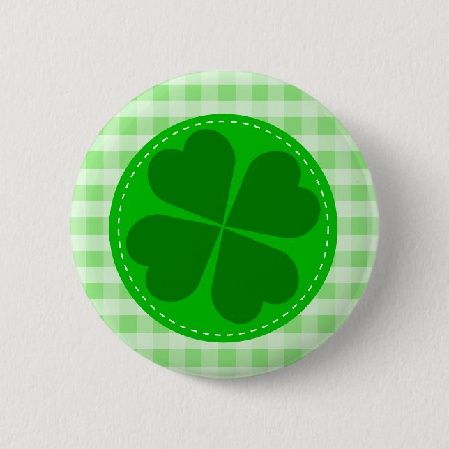 Lucky Shamrock Grönt Checkered Knapp (Framsida)